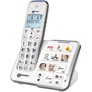 Téléphone GEEMARC AMPLIDECT 295 SOS PRO 30DB, téléphone amplifié numérique sans fil avec répondeur intégré et pendentif inclus, compatible avec les appareils auditifs, réglage du volume de réception jusqu'à 30dB