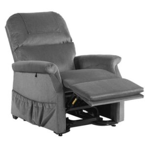 "Fauteuil Releveur Confort PREMIUM de MEDTRADE, référence produit 1025. Fauteuil confortable avec un seul moteur, idéal pour les personnes de 1.60 m à 1.80 m. Poids maximum supporté de 147 kg. Revêtement Qualitex haute résistance aux frottements et traité anti tâches. Protège accoudoirs et appui-tête de série."