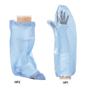 Housse de Protection de Membre Inférieur DJO GLOBAL HP2, référence 6489, conçue pour protéger les plâtres, les pansements ou les plaies lors de la douche ou du bain. Entièrement imperméable, lavable et réutilisable environ 50 fois