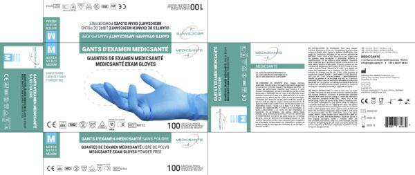 "Gants Médicsanté. Gants de qualité médicale pour une protection optimale. Idéals pour les professionnels de la santé."