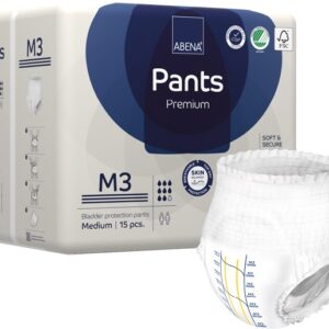 Découvrez les ABENA Pants M3 Premium, adaptés aux tailles 80-110cm et avec une capacité d'absorption de 2400ml. Référence 1000021324. Offrez une protection supérieure et un confort optimal. Commandez dès maintenant ! medicsante