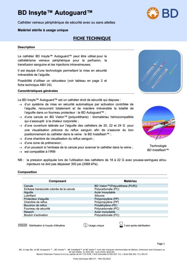 Cathéter veineux périphérique de sécurité  20 G BD réf: 381834 – Image 2